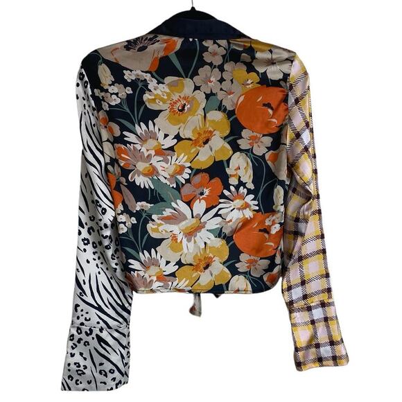 ASOS DESIGN Mixed Animal Print Patchwork Shirt Tie Front and Flare Sleeve Size 8 - Picture 2 of 5